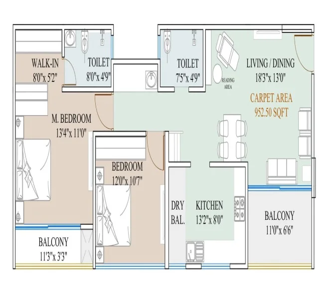 2 BHK floor plan