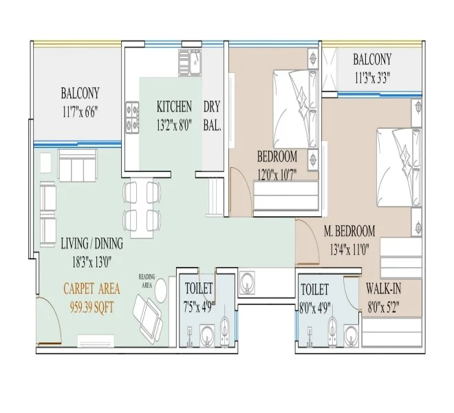 2 BHK floor plan
