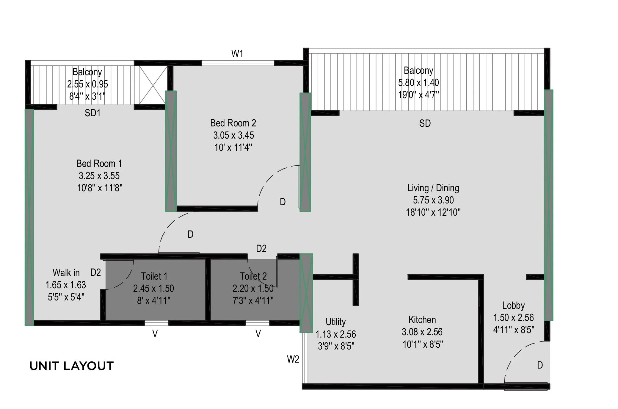 2 BHK floor plan