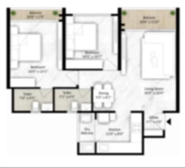 2 BHK floor plan