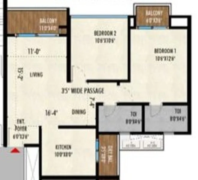 2 BHK floor plan