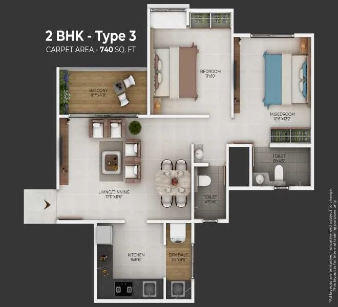 2 BHK floor plan