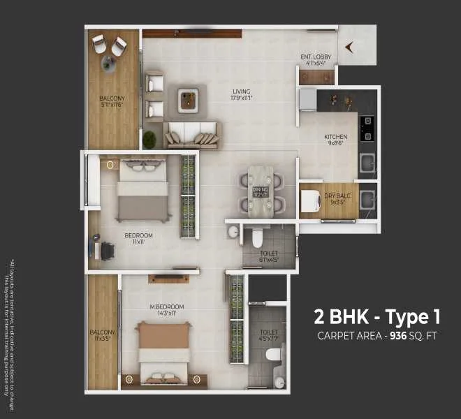 2 BHK floor plan