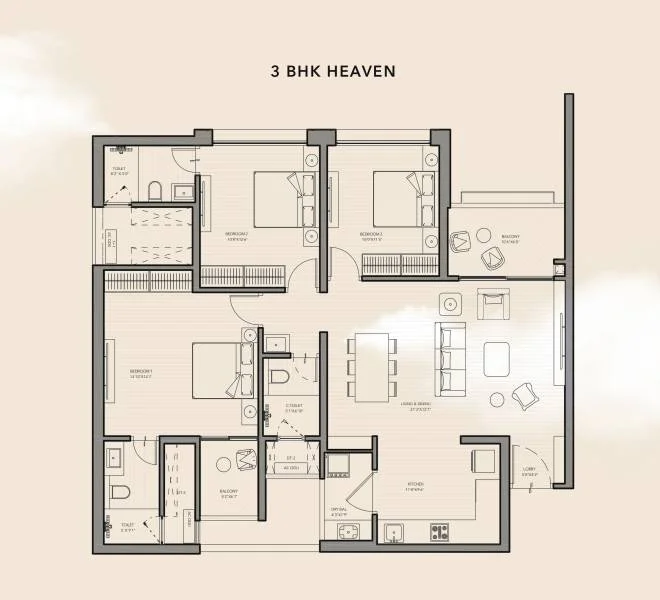 3 BHK floor plan