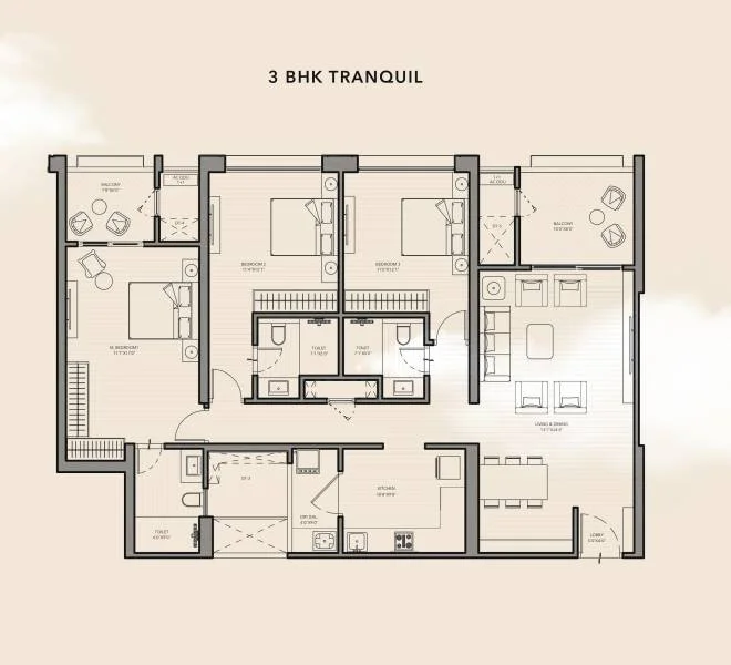 3 BHK floor plan