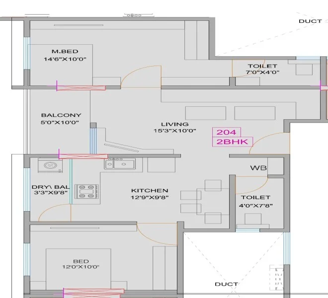 2 BHK floor plan