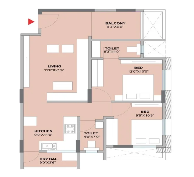 2 BHK floor plan