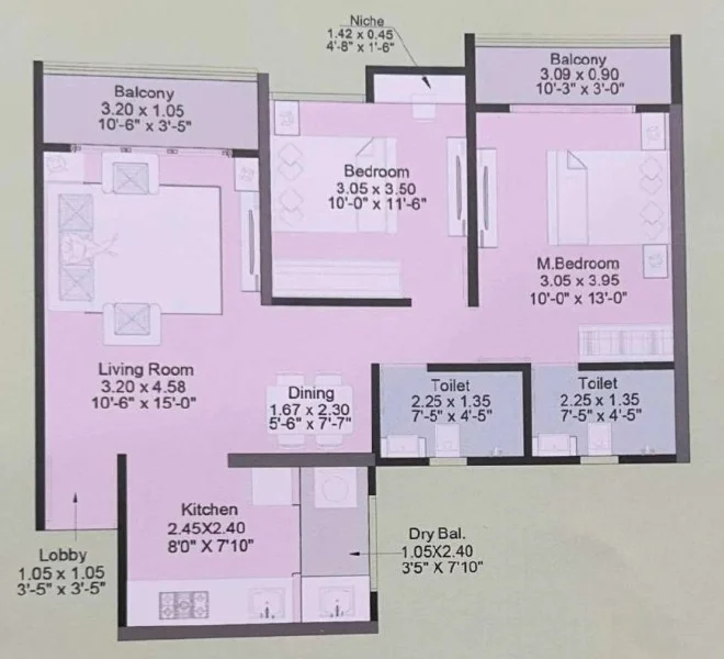 2 BHK floor plan