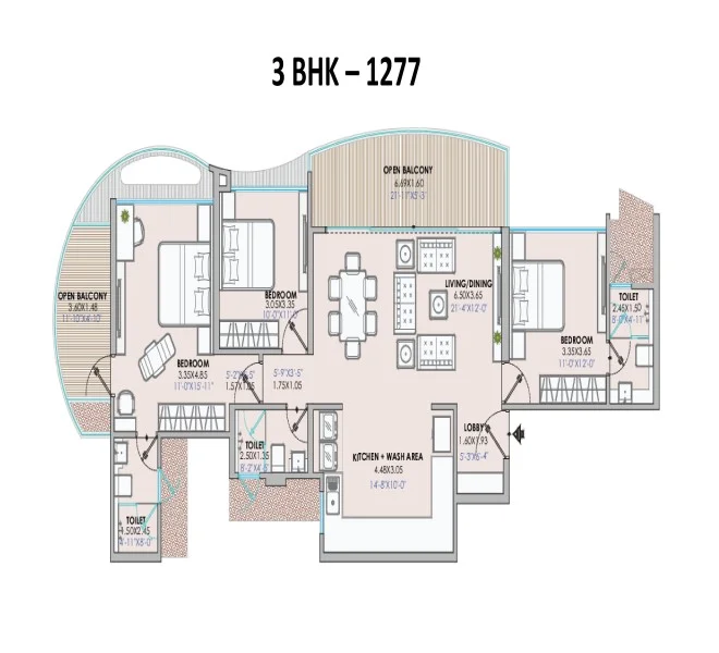 3 BHK floor plan