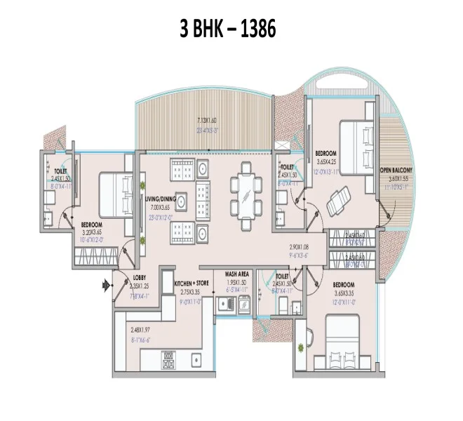 3 BHK floor plan