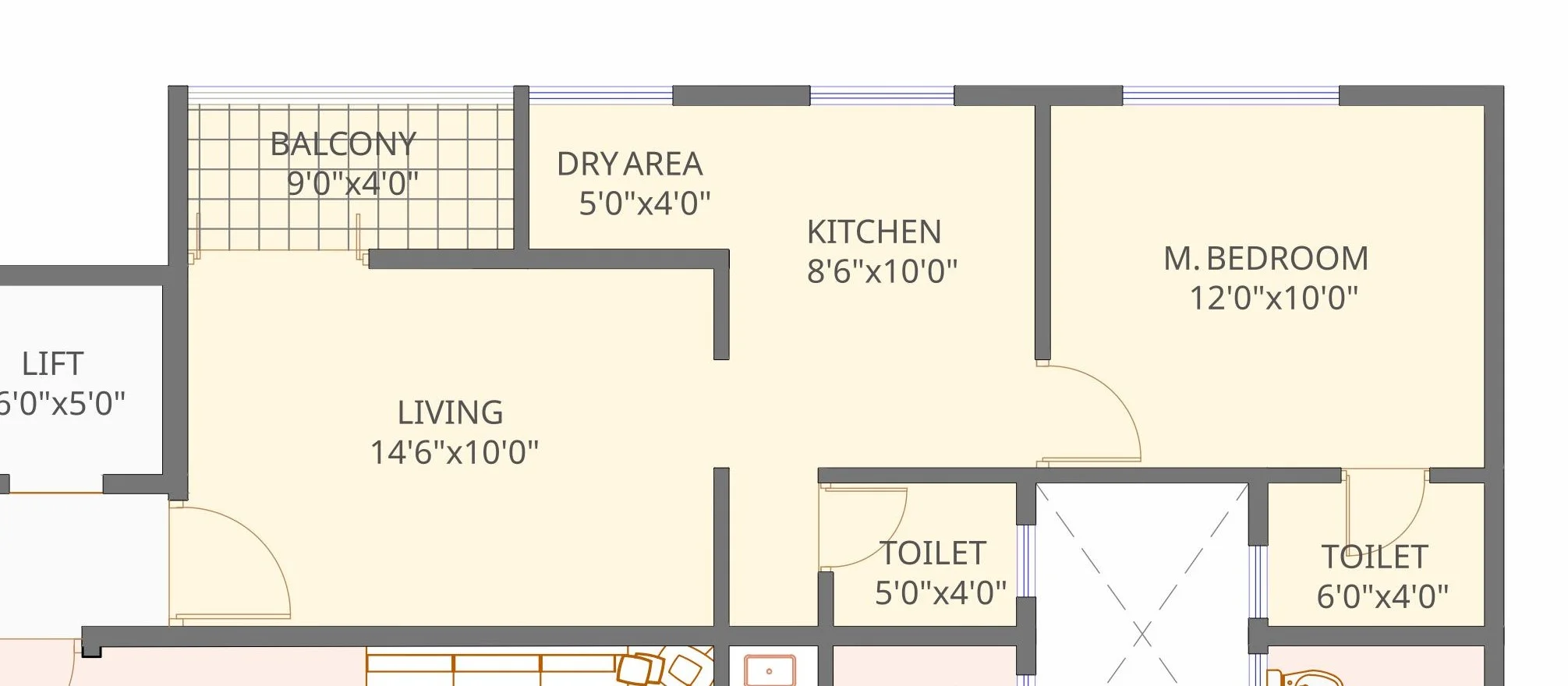 1 BHK floor plan