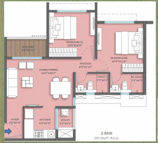 2 BHK floor plan