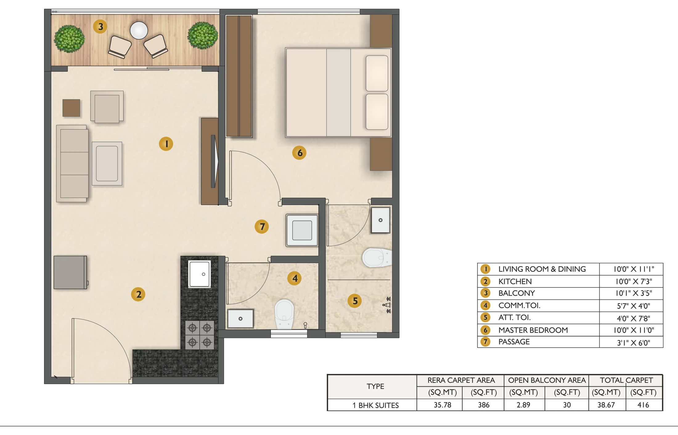 1 BHK floor plan — Estofa One Home, Hinjewadi