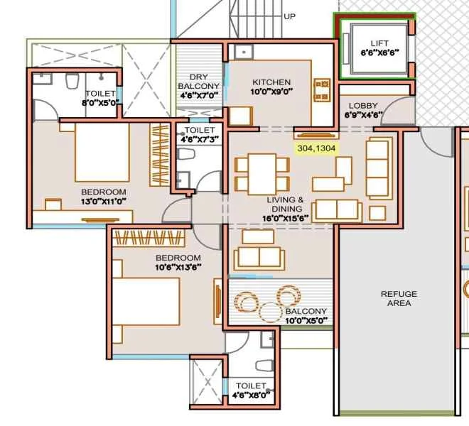 2 BHK floor plan
