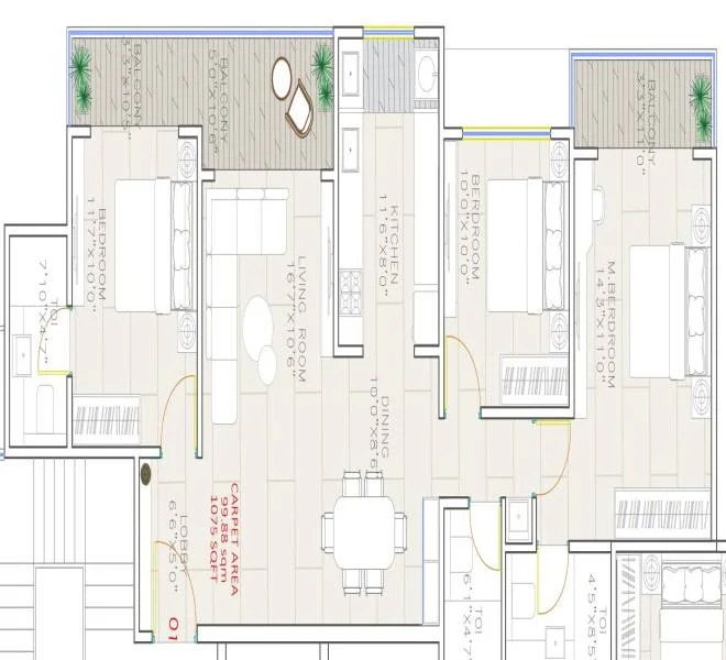 3 BHK floor plan