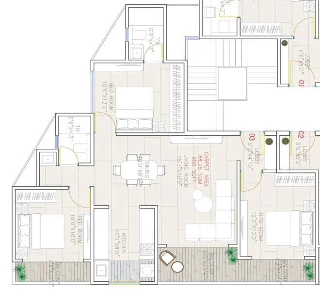 3 BHK floor plan