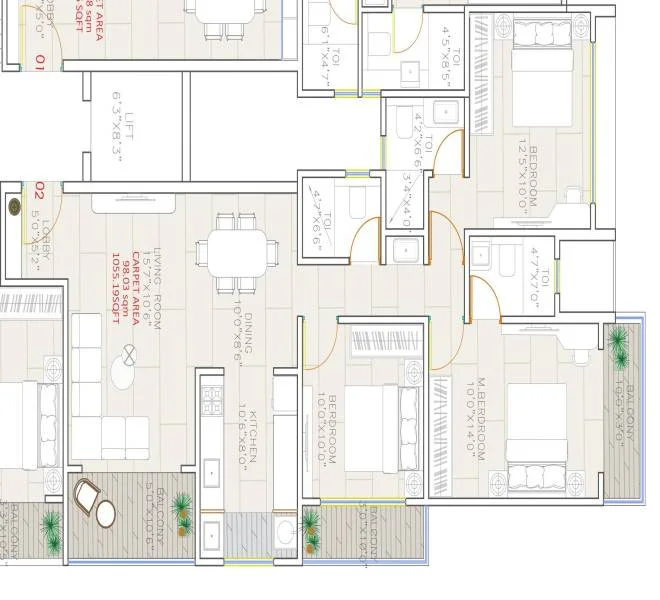 3 BHK floor plan