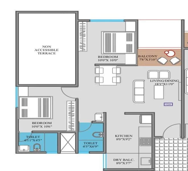 2 BHK floor plan