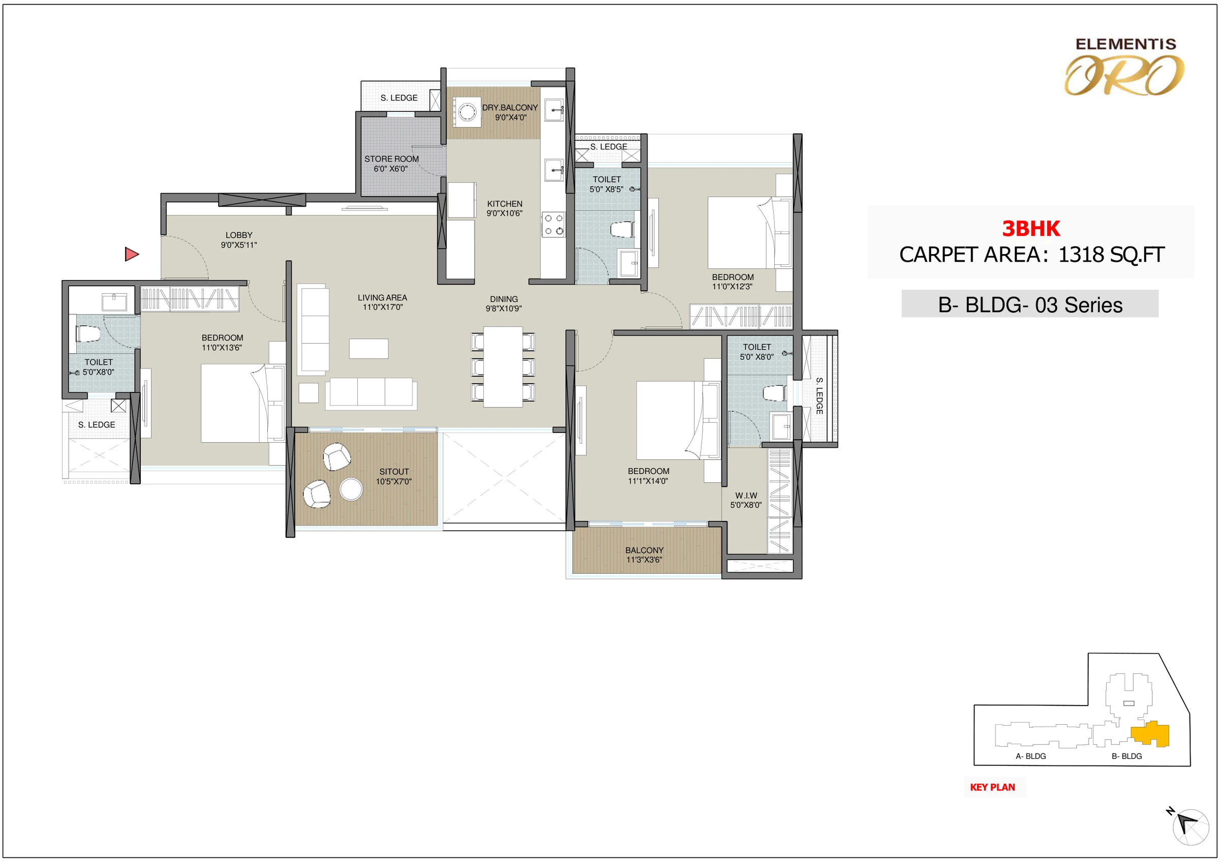 3 BHK floor plan