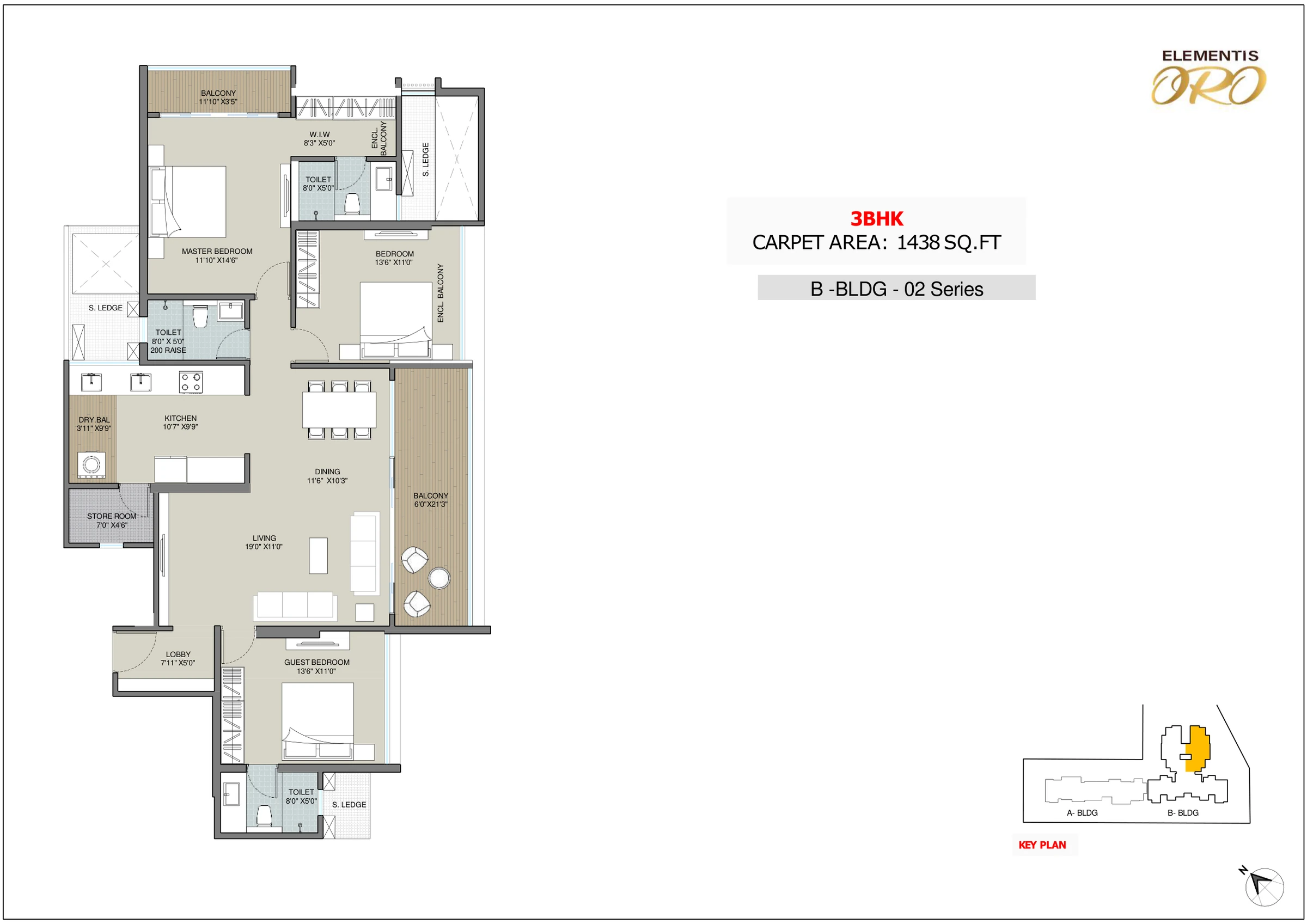 3 BHK floor plan