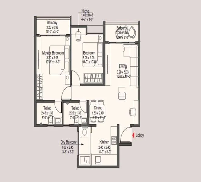 2 BHK floor plan