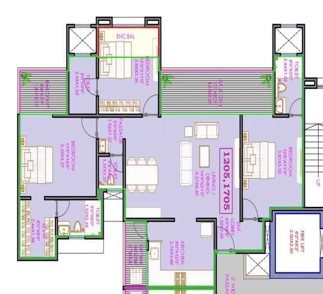3 BHK floor plan