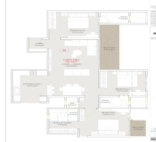 3 BHK floor plan