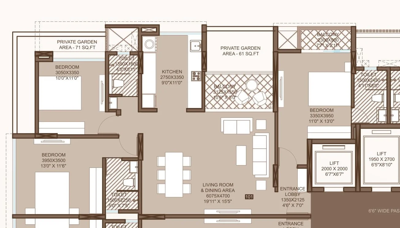 3 BHK floor plan