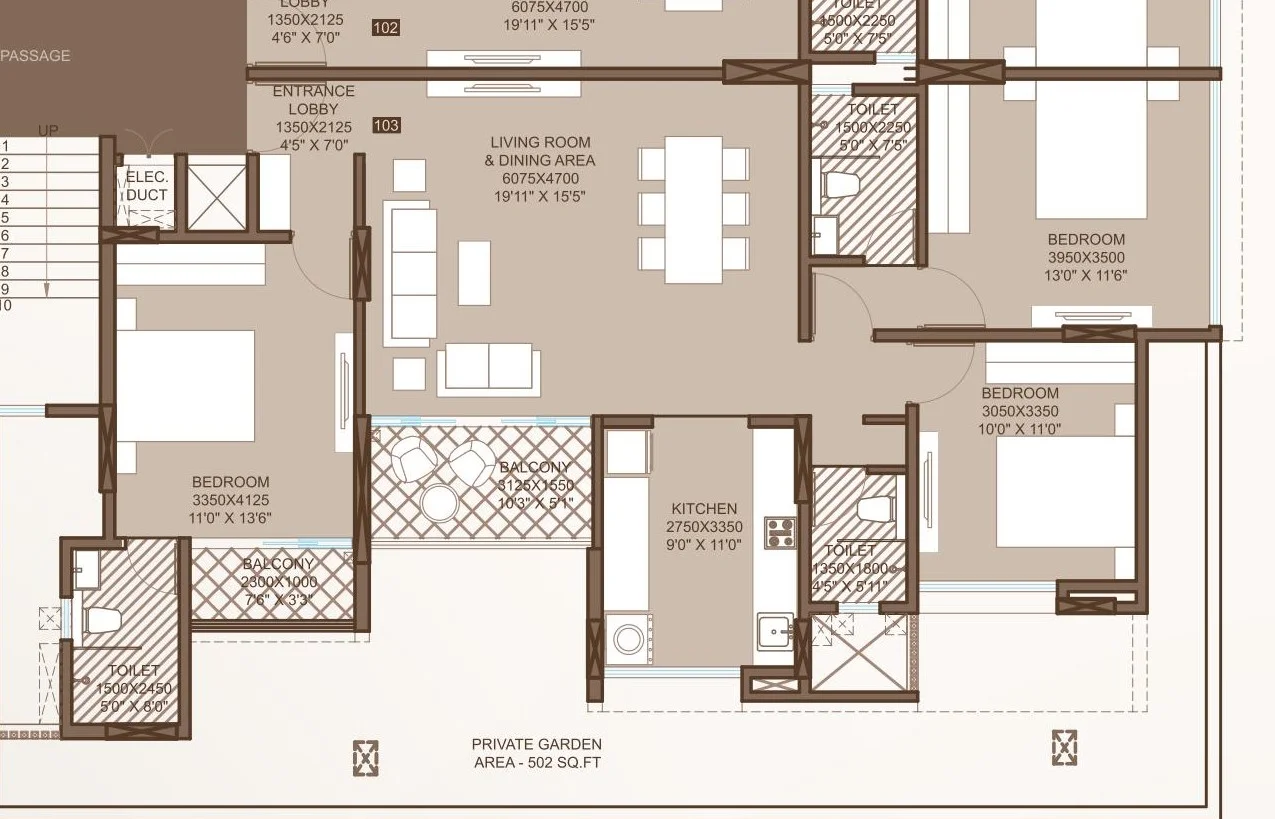 3 BHK floor plan