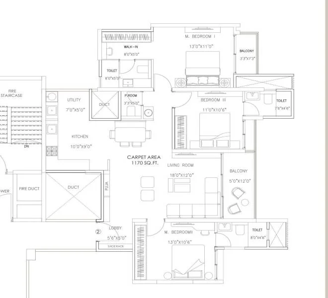 3 BHK floor plan