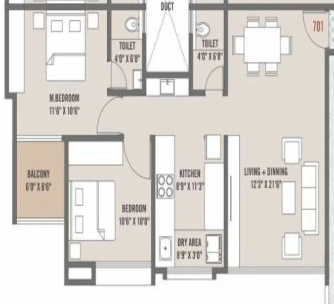 2 BHK floor plan