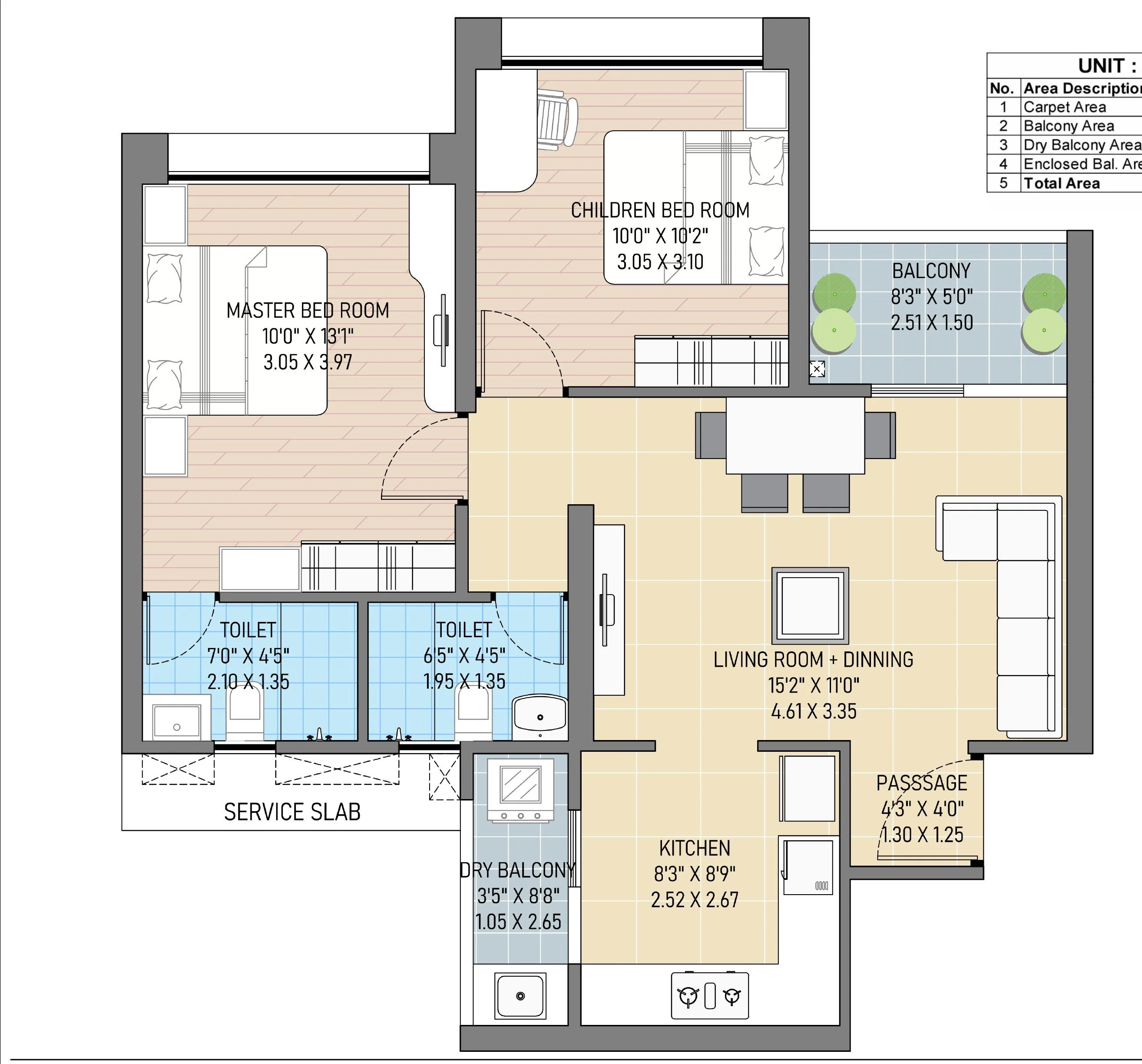 2 BHK floor plan