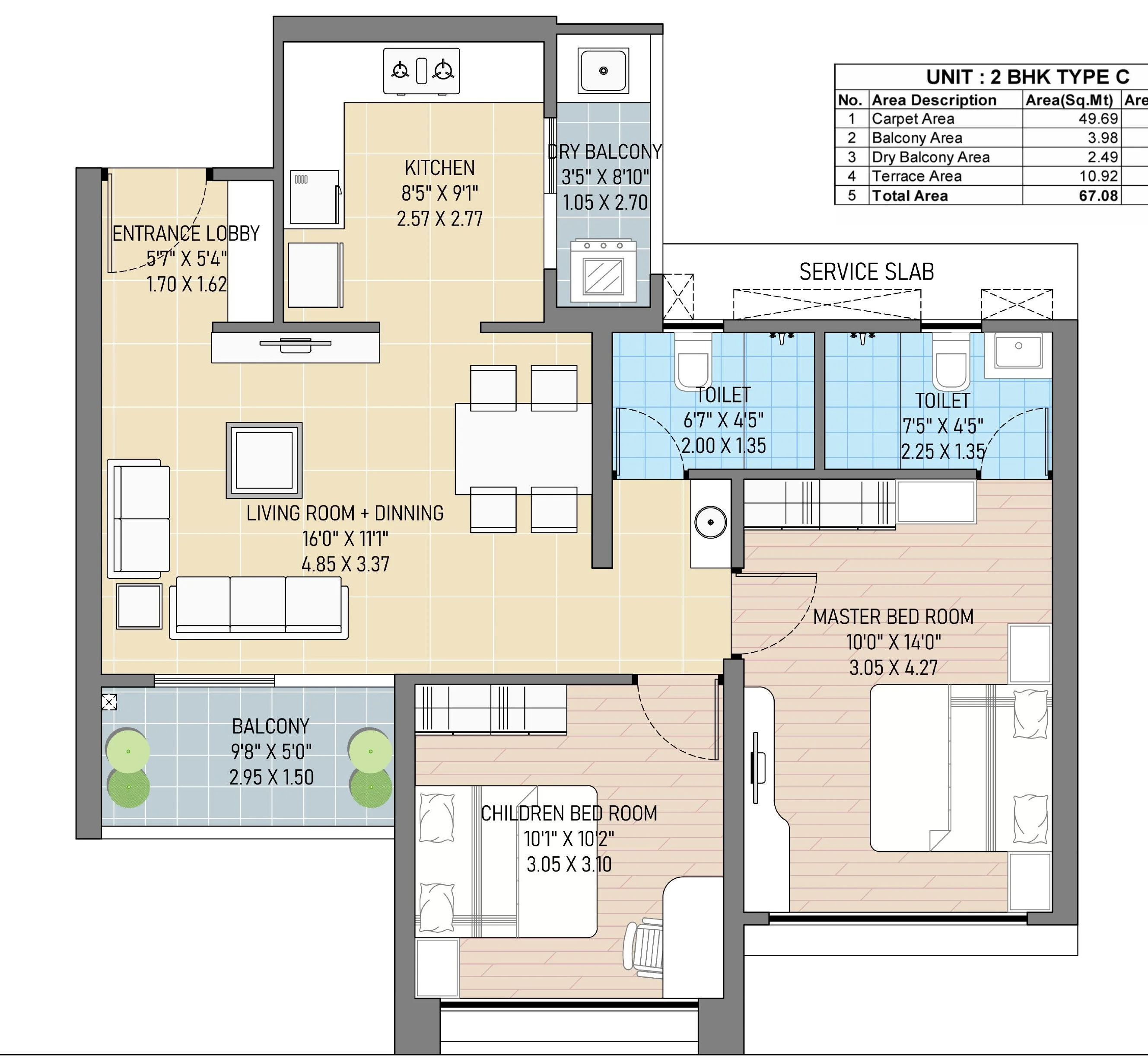 2 BHK floor plan