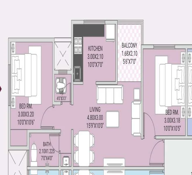 2 BHK floor plan