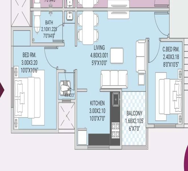 2 BHK floor plan