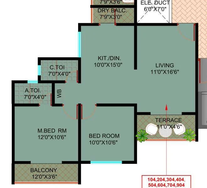 2 BHK floor plan