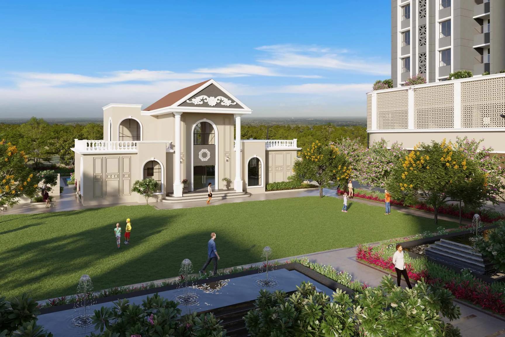 Clubhouse and landscaped party lawn at VTP Aurelia (artist's impression)