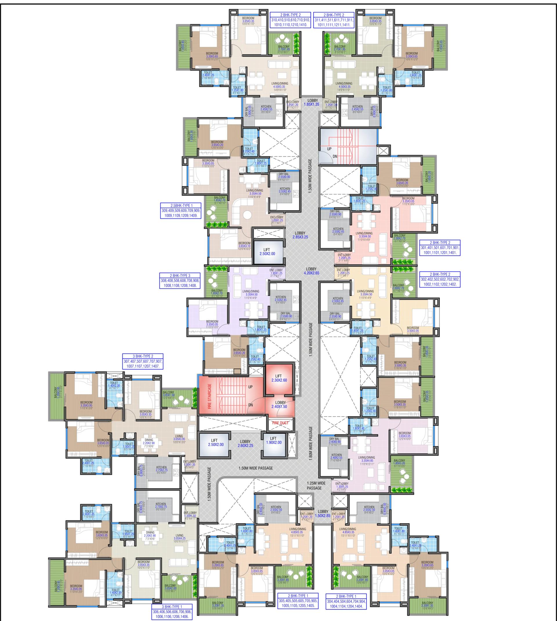 Typical floor plan with 11 apartments per floor at Kunal Manthan, Rahatani