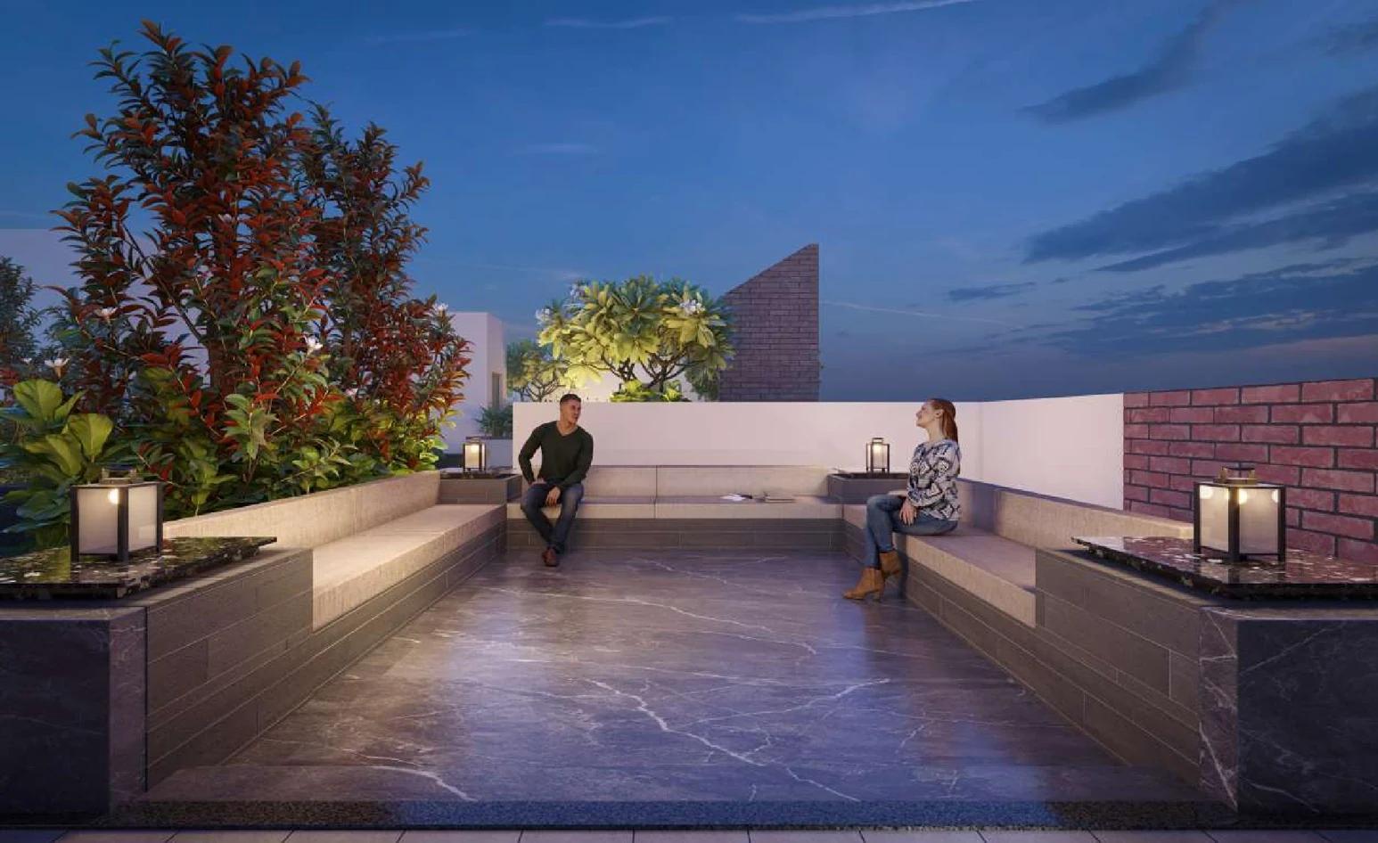 Rooftop lounge seating at Kunal Manthan, Rahatani