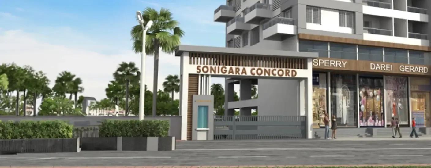 Sonigara Concord entrance gate and retail frontage, Ravet, Pune