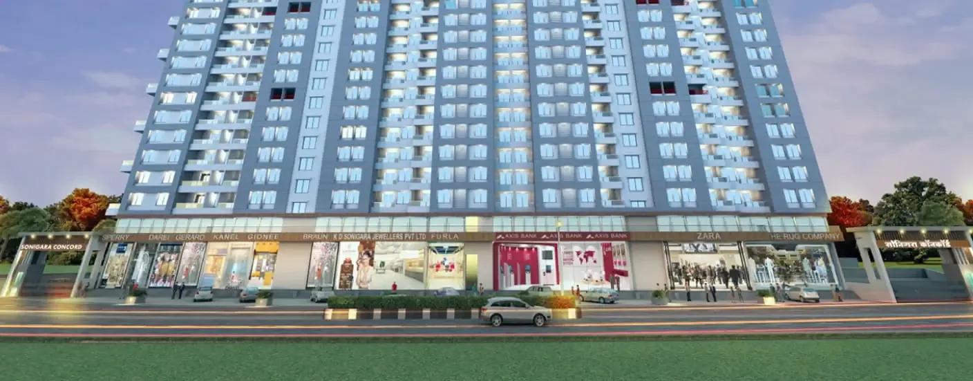Sonigara Concord podium shops and tower base, Ravet, Pune