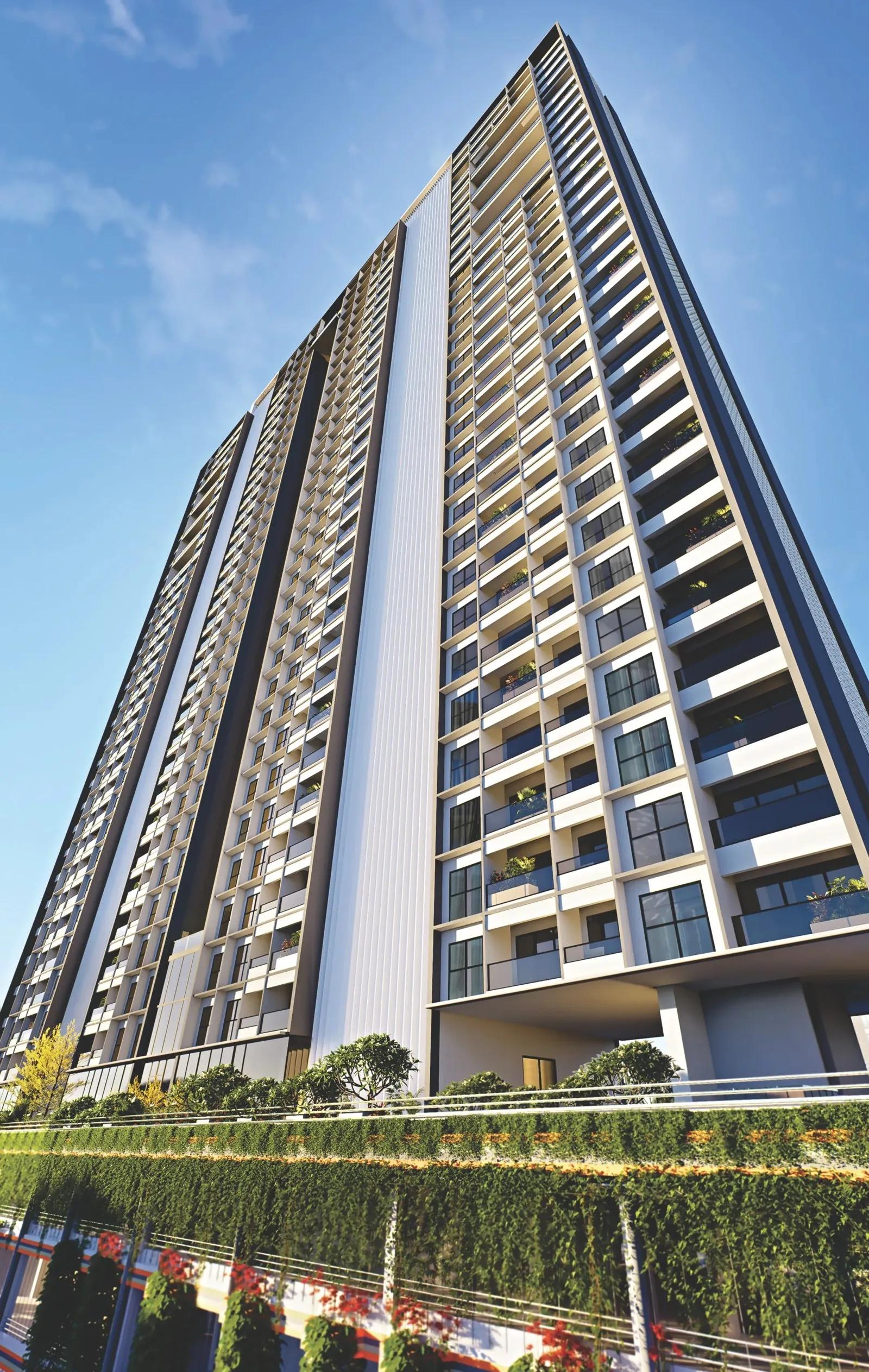 Sky Sanctum tower elevation viewed from below, Wakad, Pune