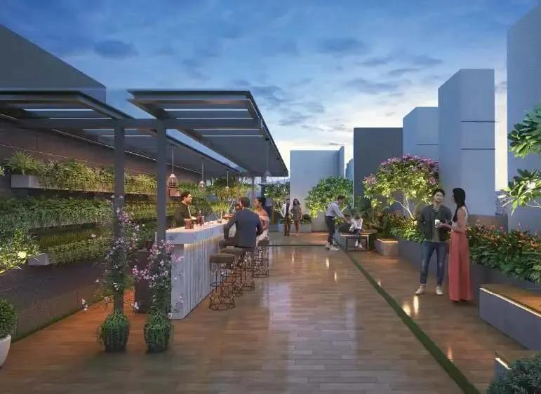 Panoreeva Greens rooftop skyline terrace and seating area, Walhekarwadi Chinchwad
