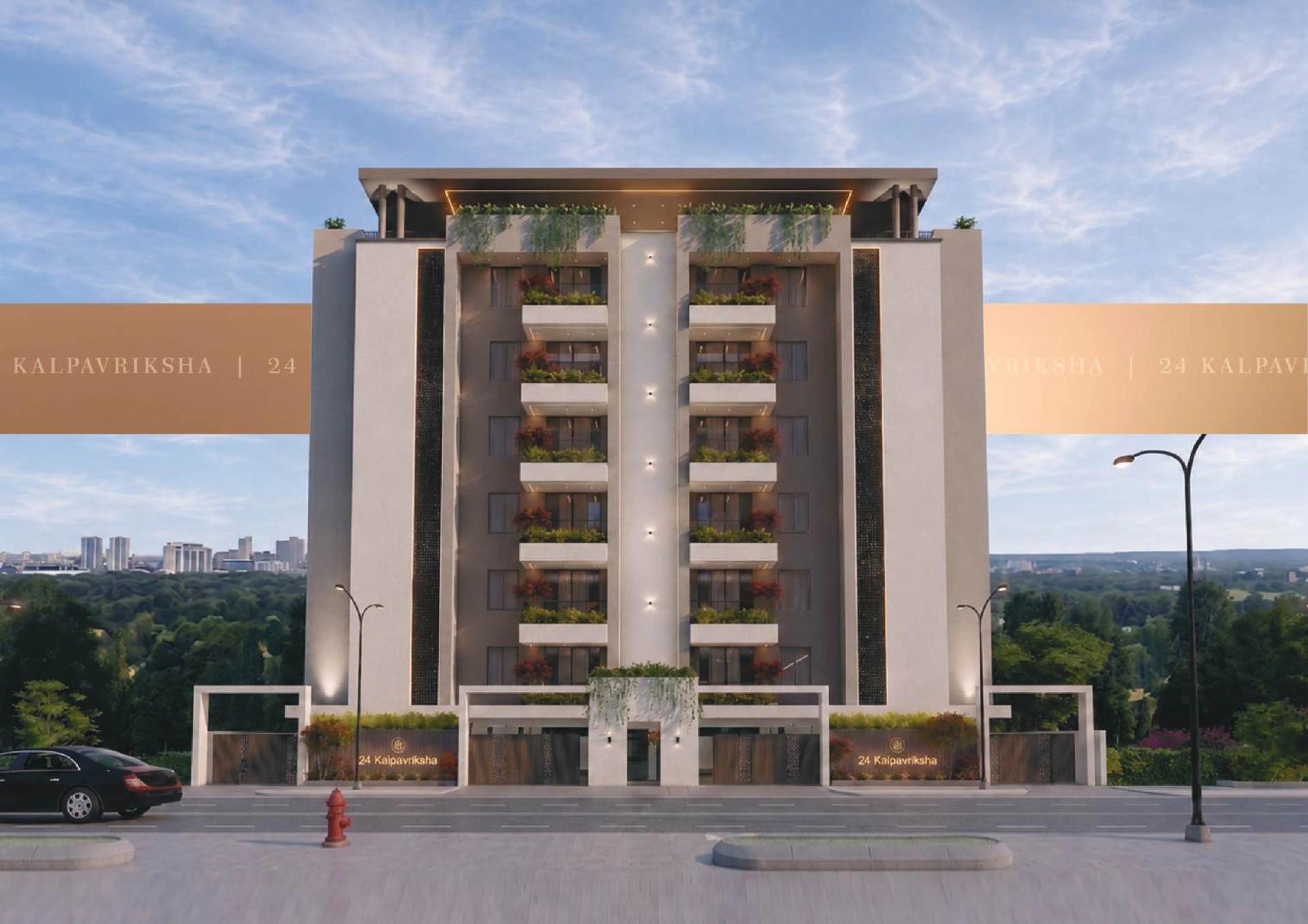 Front elevation of the building in daylight at 24 Kalpavriksha, Baner