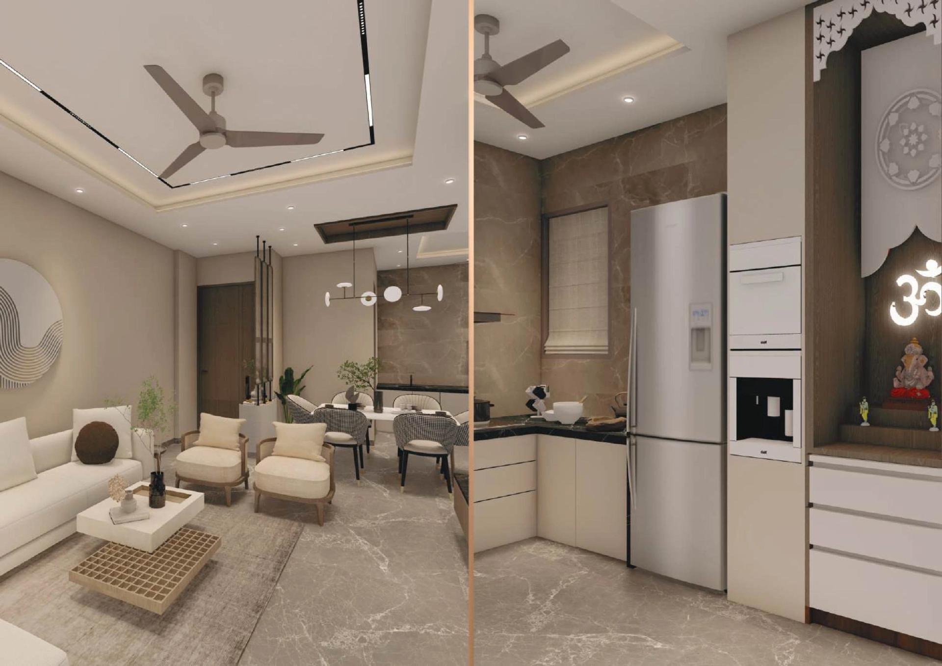 Living room and kitchen interior at 24 Kalpavriksha, Baner