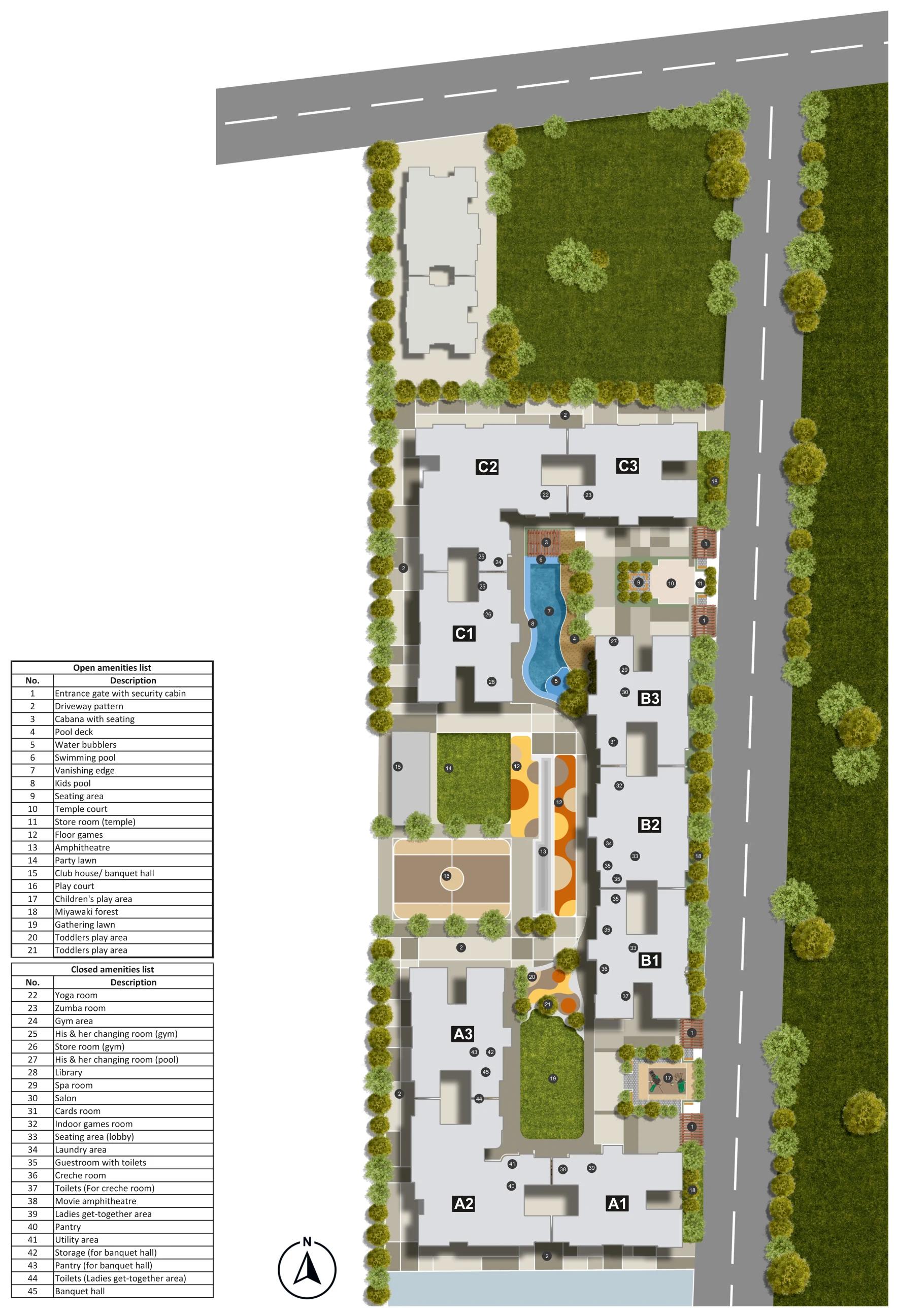 Master plan of Codename Light, Keshav Nagar showing wings A1 to C3, pool and amenity zones