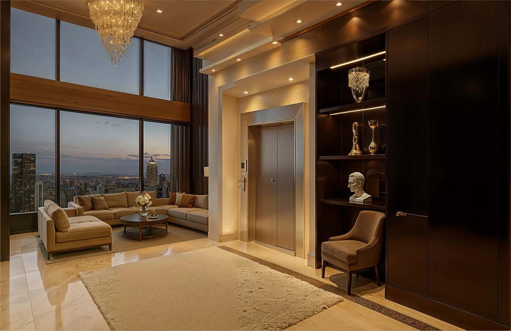 Sky villa living room with a private lift at VTP Codename Never Before East (artist's impression)