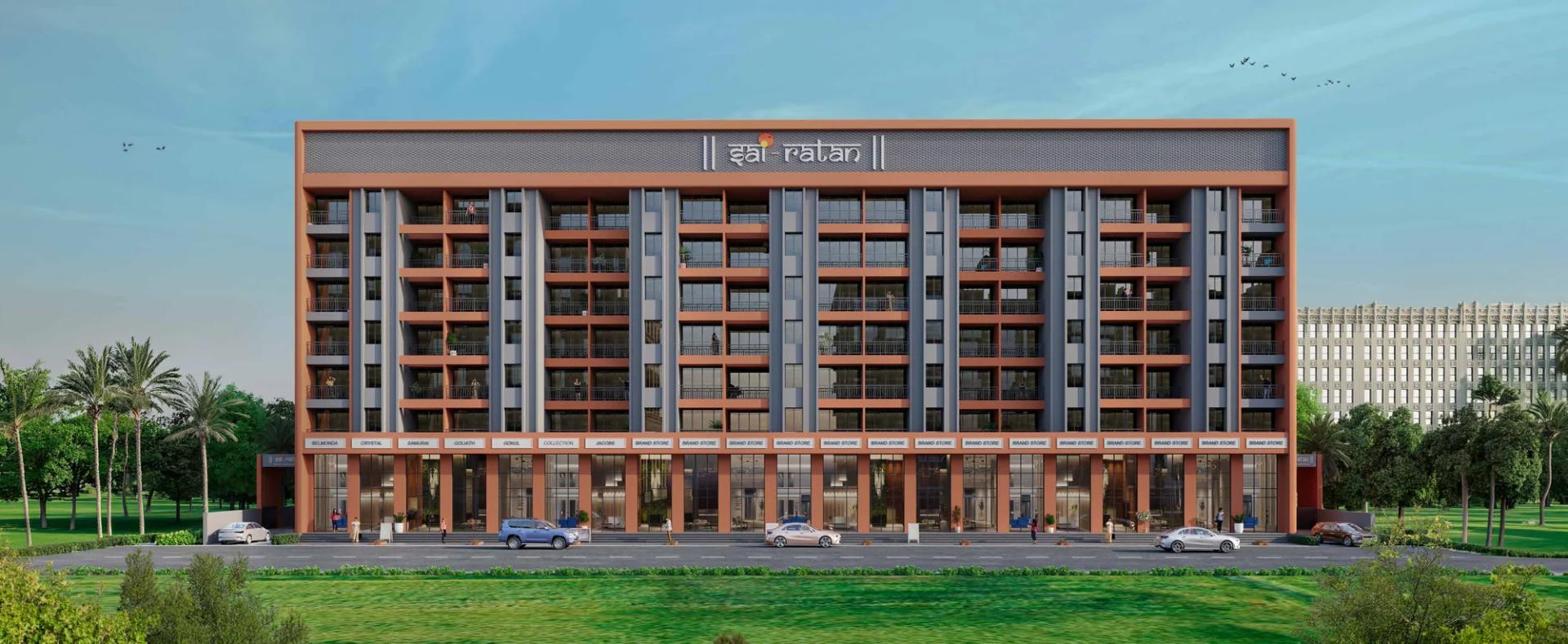 Sai Ratan front elevation – 21 shops along the 10.5 m road (artist's impression)