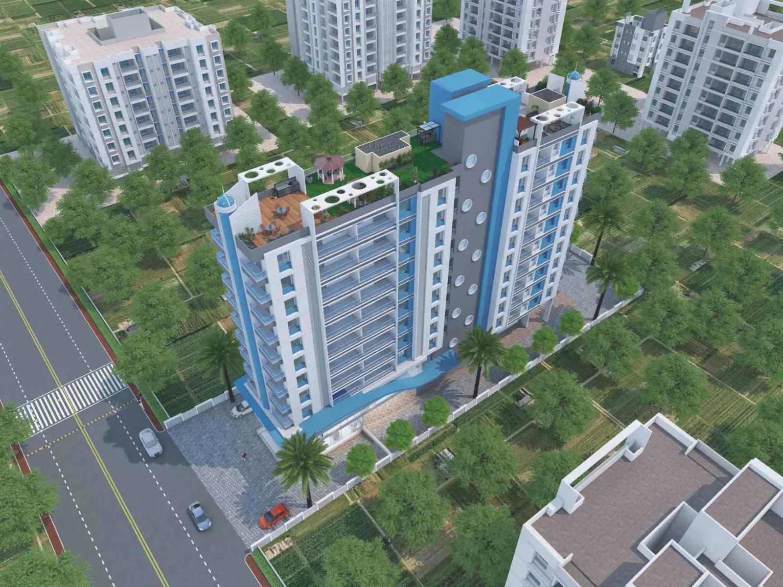 Vimal Twin Towers Pimple Saudagar Pune aerial view with rooftop amenity terrace