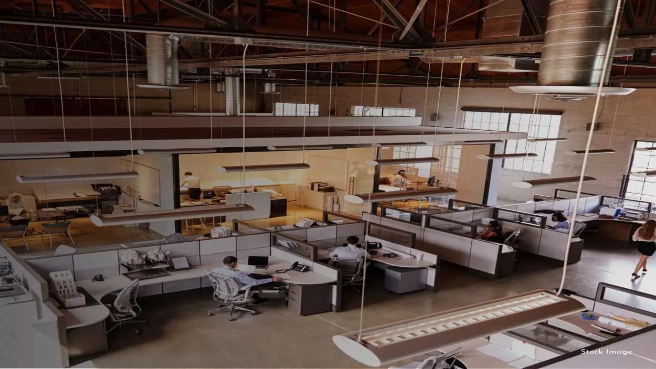 Open-plan office floor with desks at 45 West, Baner